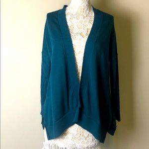 LOFT dark green open cardigan
